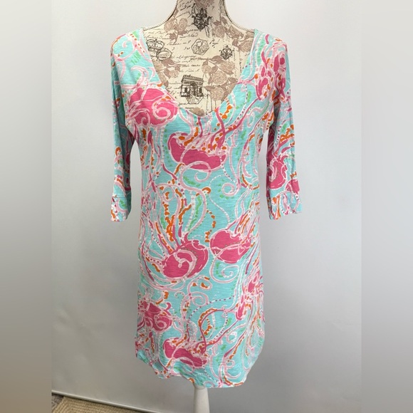 LILLY PULITZER Pink and Blue Jellies Be Jammin' Mini shirt Dress size XS - Picture 9 of 14